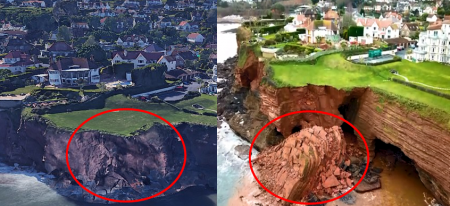 فيديو يظهر انهيار جرف كبير في منطقة سياحية مليئة بالفنادق الفاخرة