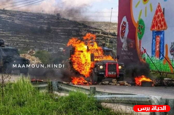 مواجهات البيرة : احراق جيب اسرائيلي وإصابة خمس شبان