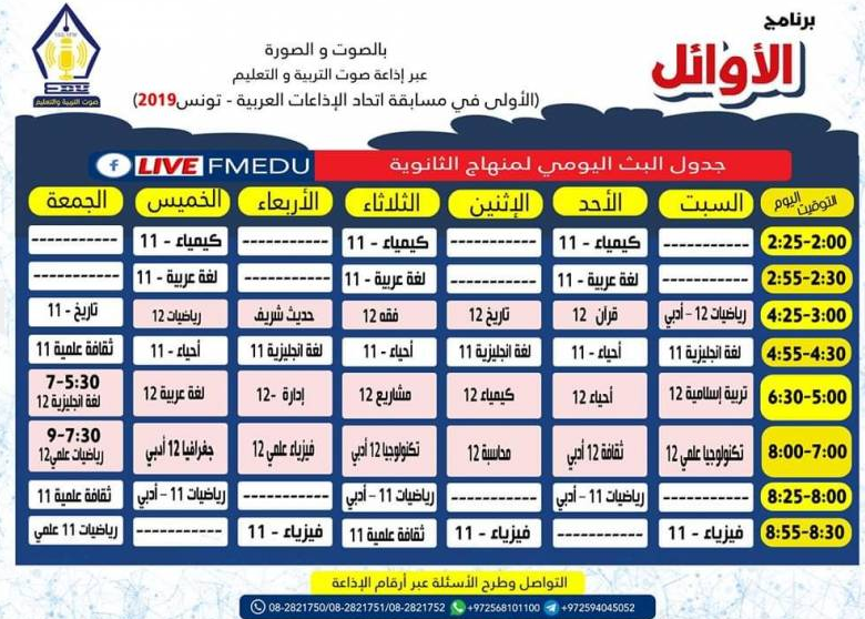 تعليم غزة تبدأ برنامج تعليمي من خلال البث المباشر على الإذاعة والفيسبوك لطلبة صفوف 