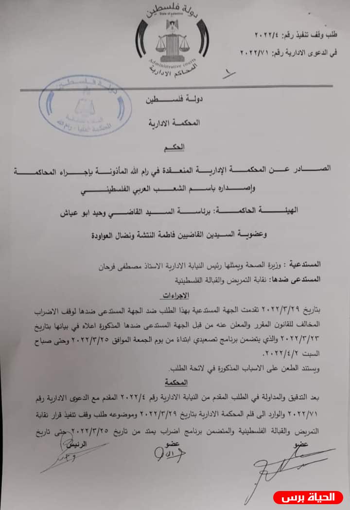 المحكمة الإدارية تقضي بوقف إضراب نقابة التمريض والقبالة 