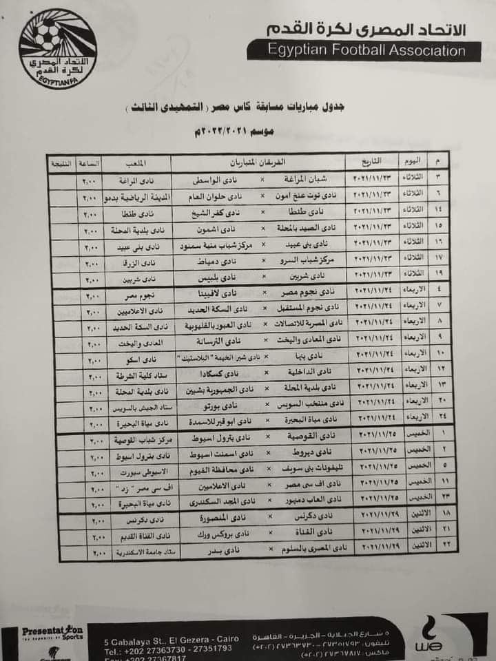 الاتحاد المصري لكرة القدم يعلن عن جدول مباريات كأس مصر